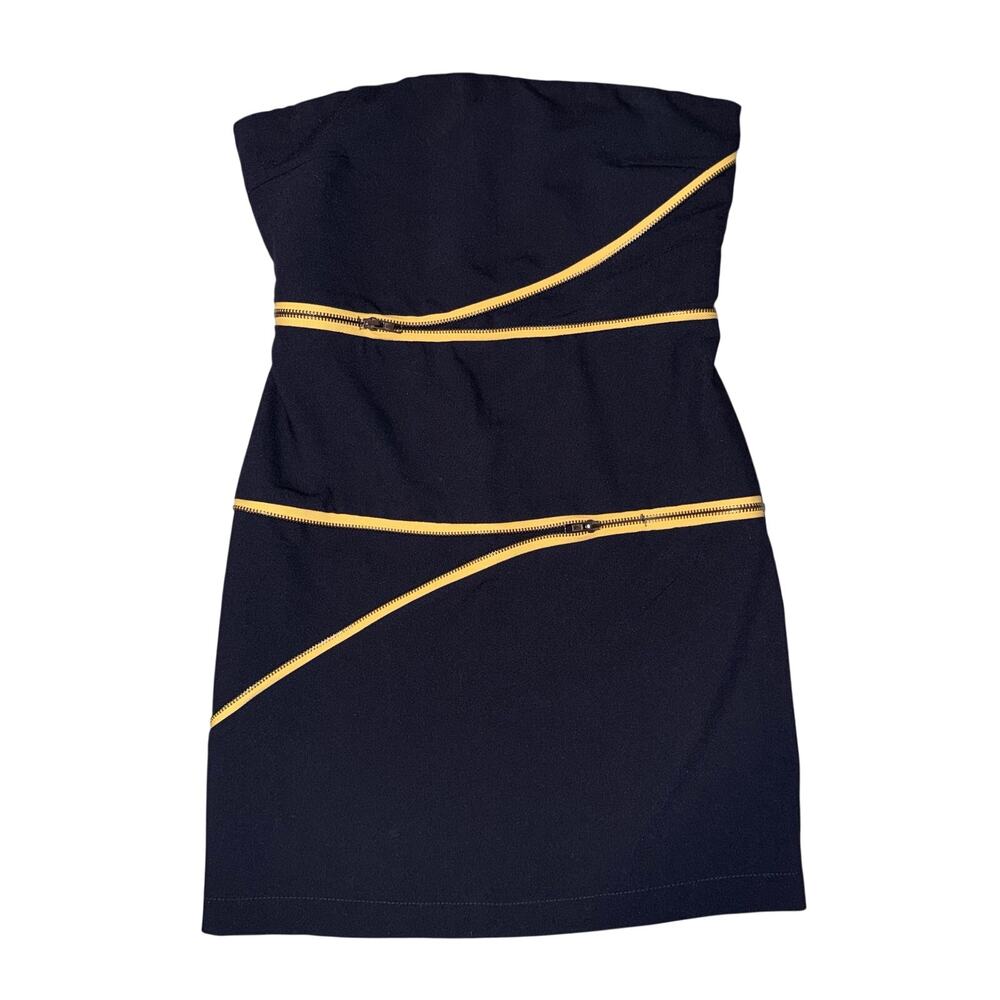 Ya Los Angeles Strapless Zipper Accent Mini Dress Navy Blue /‎ Yellow Medium
